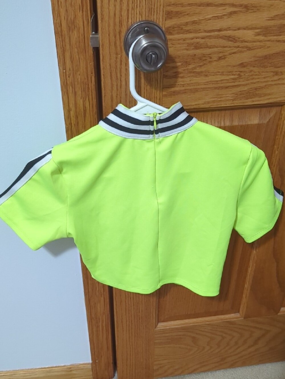 Fashion Nova Neon Lime Crop Top with Black & White Stripes - Picture 3 of 3